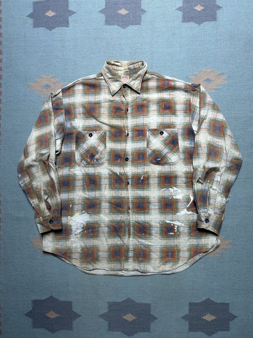 Vintage 50s 60s Big Mac cotton flannel shirt shadow plaid paint distressed large